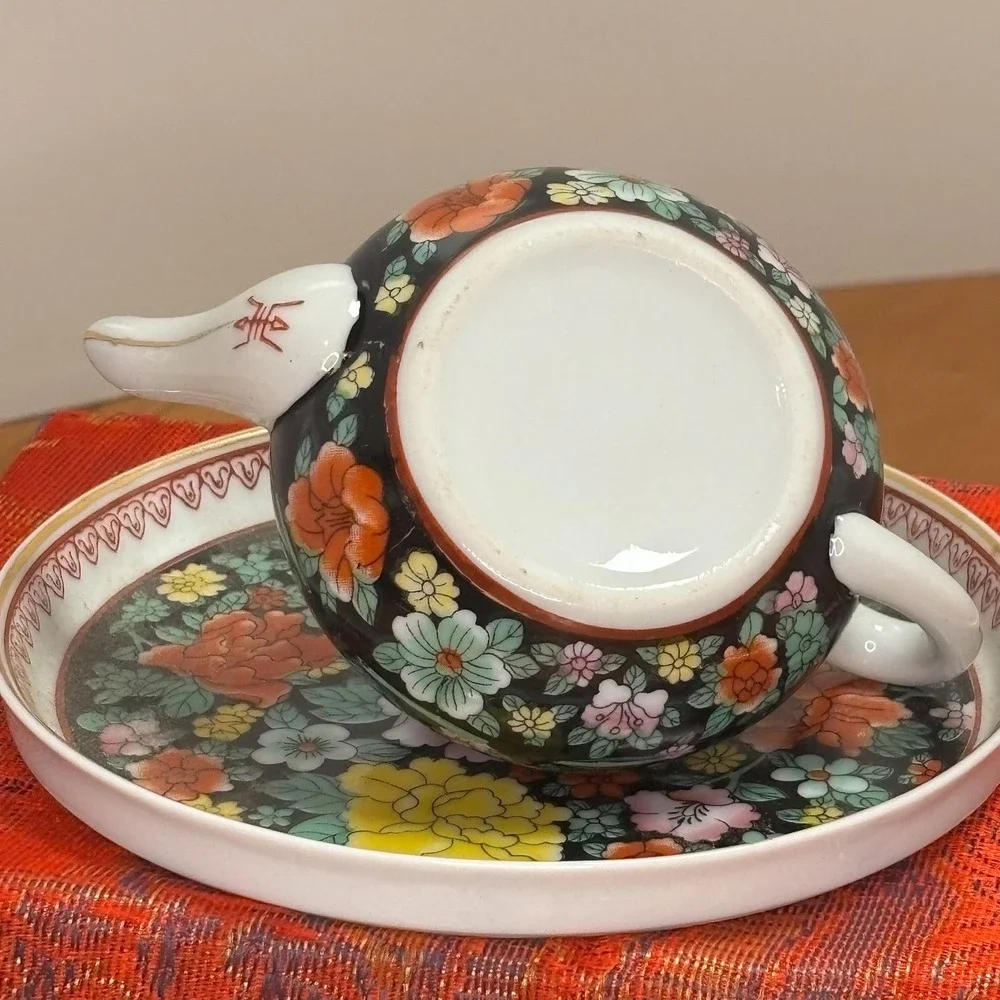 Miniature Floral Tea Set with Embroidered Presentation Box